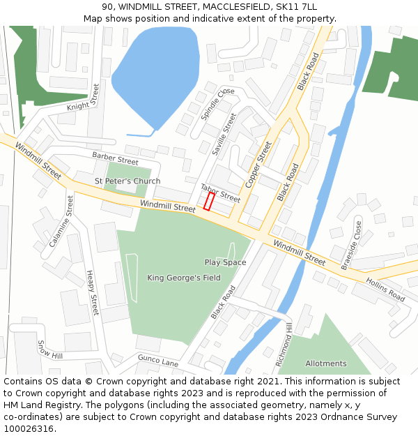 90, WINDMILL STREET, MACCLESFIELD, SK11 7LL: Location map and indicative extent of plot