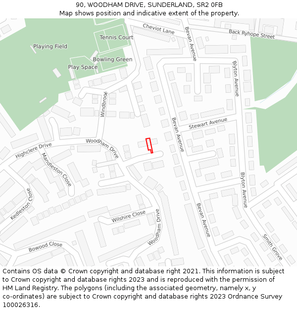 90, WOODHAM DRIVE, SUNDERLAND, SR2 0FB: Location map and indicative extent of plot