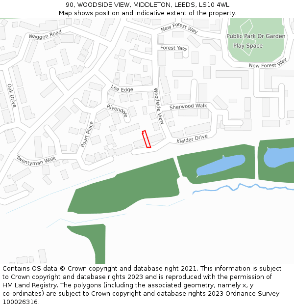 90, WOODSIDE VIEW, MIDDLETON, LEEDS, LS10 4WL: Location map and indicative extent of plot