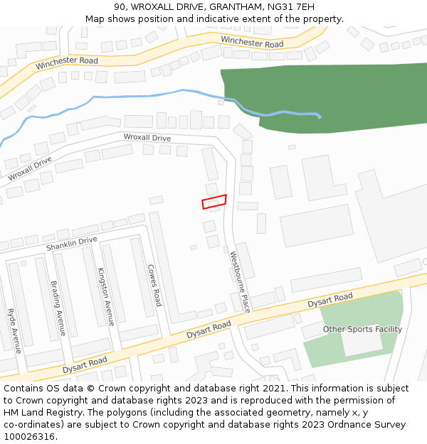 90, WROXALL DRIVE, GRANTHAM, NG31 7EH: Location map and indicative extent of plot