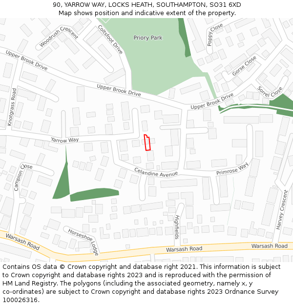 90, YARROW WAY, LOCKS HEATH, SOUTHAMPTON, SO31 6XD: Location map and indicative extent of plot