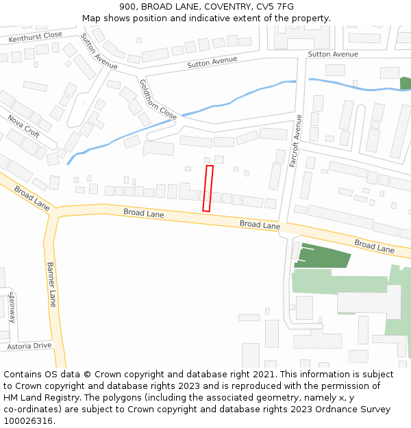 900, BROAD LANE, COVENTRY, CV5 7FG: Location map and indicative extent of plot