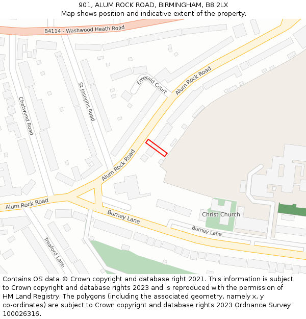 901, ALUM ROCK ROAD, BIRMINGHAM, B8 2LX: Location map and indicative extent of plot