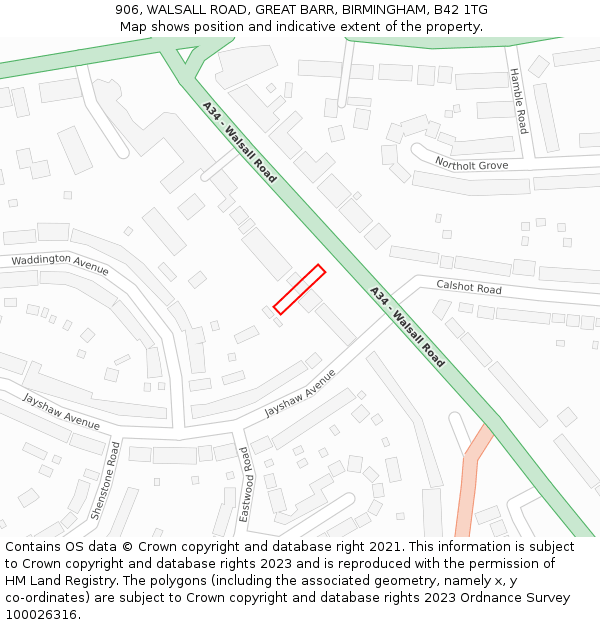 906, WALSALL ROAD, GREAT BARR, BIRMINGHAM, B42 1TG: Location map and indicative extent of plot