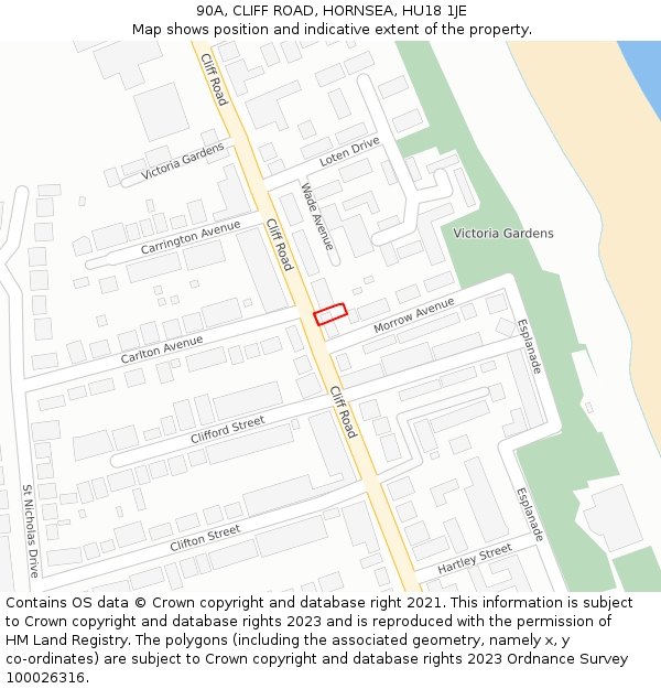 90A, CLIFF ROAD, HORNSEA, HU18 1JE: Location map and indicative extent of plot