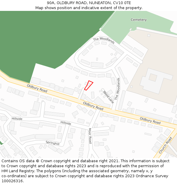 90A, OLDBURY ROAD, NUNEATON, CV10 0TE: Location map and indicative extent of plot