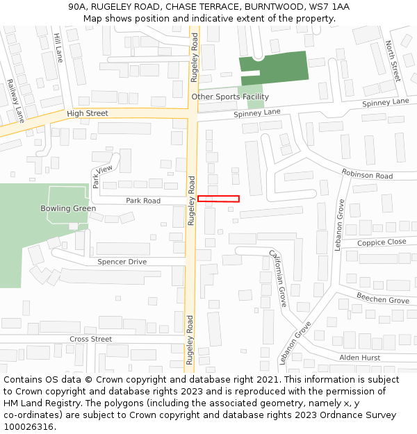 90A, RUGELEY ROAD, CHASE TERRACE, BURNTWOOD, WS7 1AA: Location map and indicative extent of plot