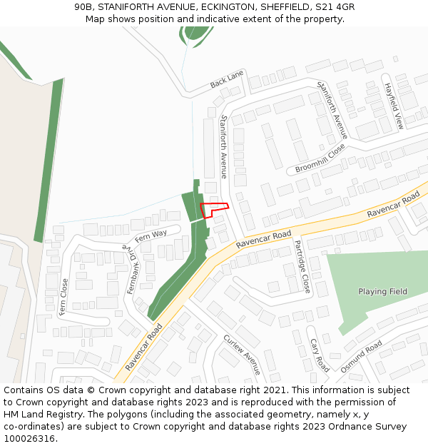 90B, STANIFORTH AVENUE, ECKINGTON, SHEFFIELD, S21 4GR: Location map and indicative extent of plot