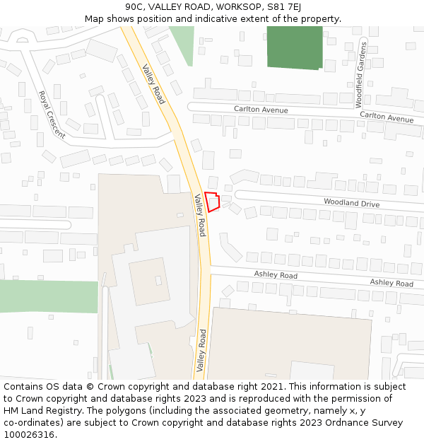 90C, VALLEY ROAD, WORKSOP, S81 7EJ: Location map and indicative extent of plot