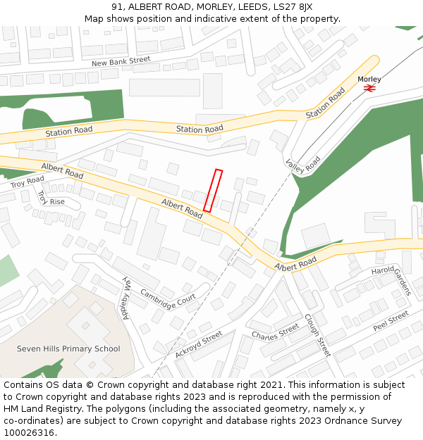 91, ALBERT ROAD, MORLEY, LEEDS, LS27 8JX: Location map and indicative extent of plot