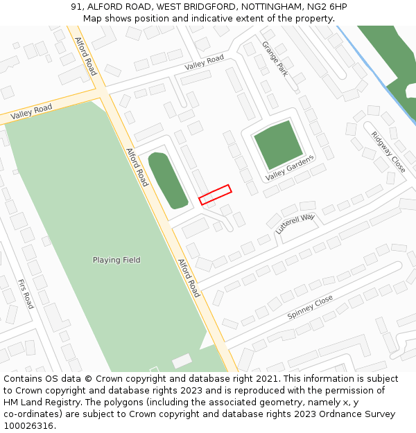 91, ALFORD ROAD, WEST BRIDGFORD, NOTTINGHAM, NG2 6HP: Location map and indicative extent of plot