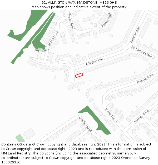 91, ALLINGTON WAY, MAIDSTONE, ME16 0HS: Location map and indicative extent of plot