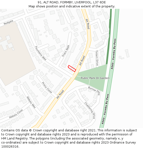 91, ALT ROAD, FORMBY, LIVERPOOL, L37 6DE: Location map and indicative extent of plot