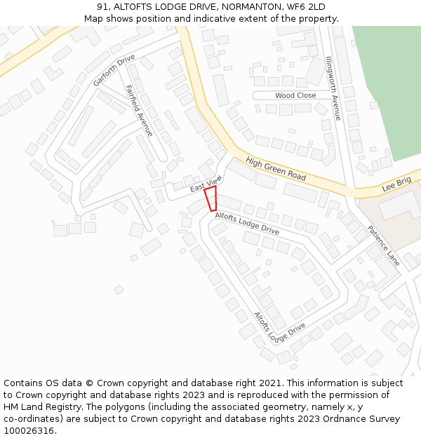 91, ALTOFTS LODGE DRIVE, NORMANTON, WF6 2LD: Location map and indicative extent of plot