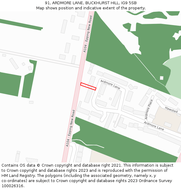 91, ARDMORE LANE, BUCKHURST HILL, IG9 5SB: Location map and indicative extent of plot