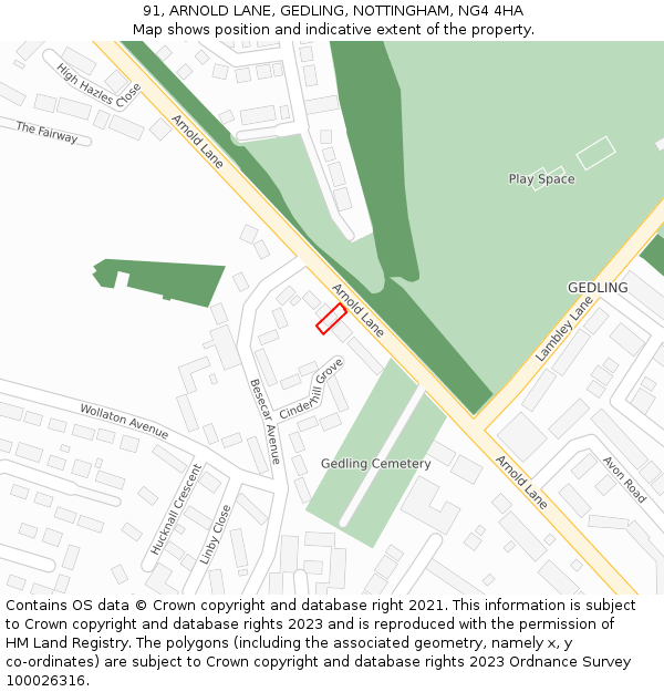 91, ARNOLD LANE, GEDLING, NOTTINGHAM, NG4 4HA: Location map and indicative extent of plot