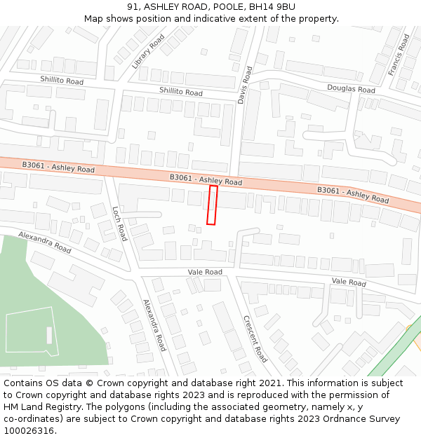 91, ASHLEY ROAD, POOLE, BH14 9BU: Location map and indicative extent of plot