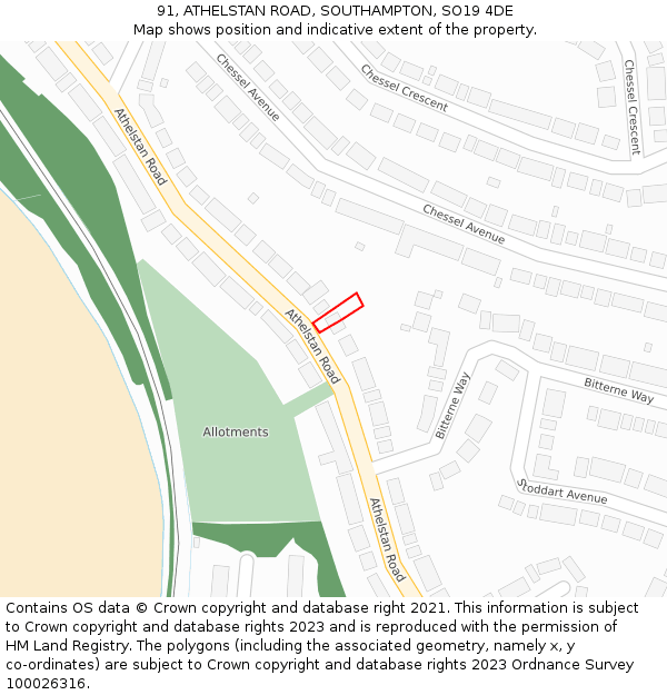 91, ATHELSTAN ROAD, SOUTHAMPTON, SO19 4DE: Location map and indicative extent of plot