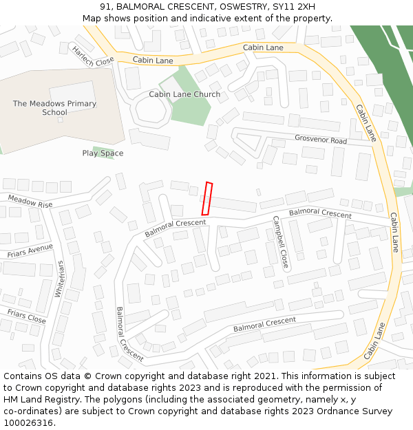 91, BALMORAL CRESCENT, OSWESTRY, SY11 2XH: Location map and indicative extent of plot