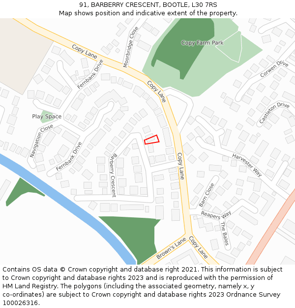 91, BARBERRY CRESCENT, BOOTLE, L30 7RS: Location map and indicative extent of plot