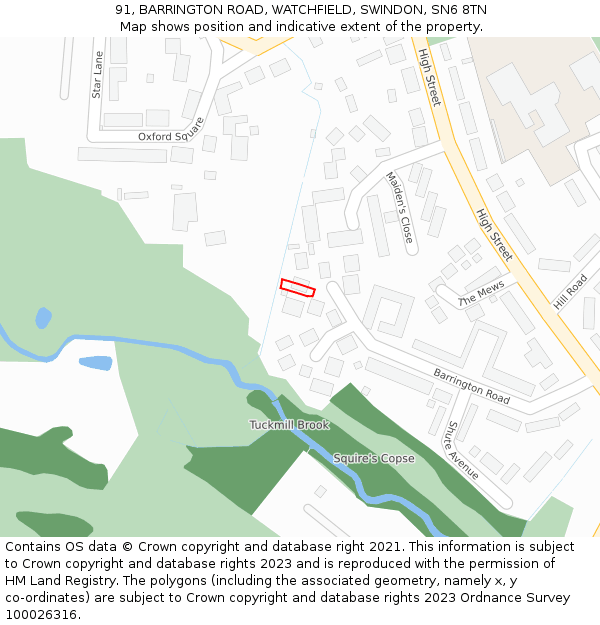 91, BARRINGTON ROAD, WATCHFIELD, SWINDON, SN6 8TN: Location map and indicative extent of plot