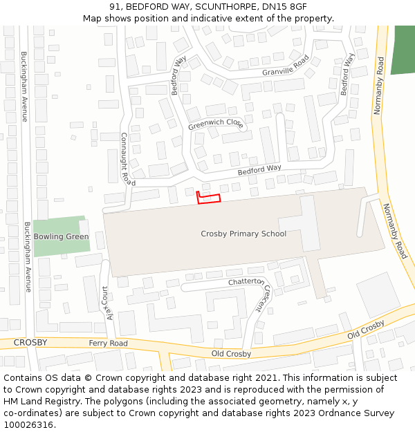 91, BEDFORD WAY, SCUNTHORPE, DN15 8GF: Location map and indicative extent of plot