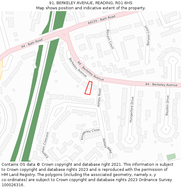 91, BERKELEY AVENUE, READING, RG1 6HS: Location map and indicative extent of plot