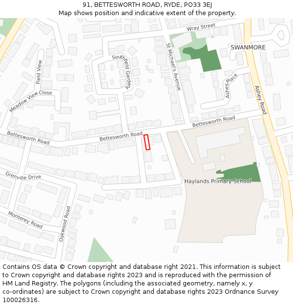 91, BETTESWORTH ROAD, RYDE, PO33 3EJ: Location map and indicative extent of plot