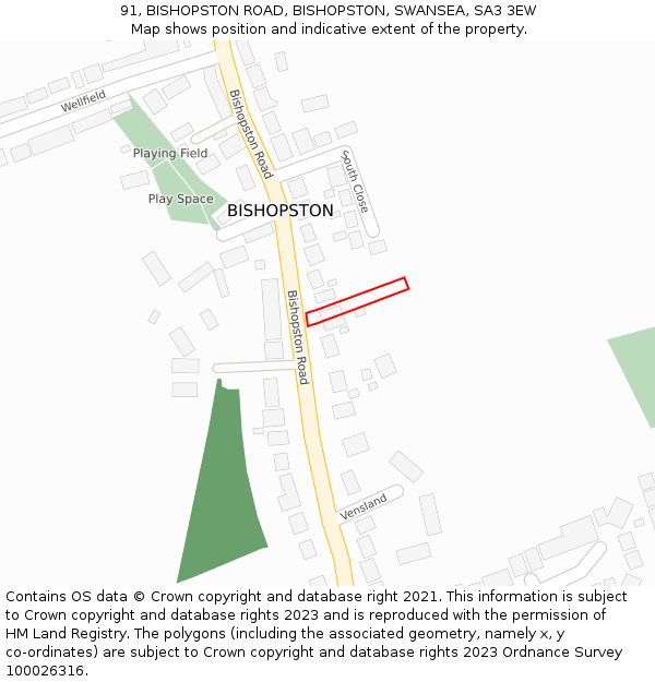 91, BISHOPSTON ROAD, BISHOPSTON, SWANSEA, SA3 3EW: Location map and indicative extent of plot