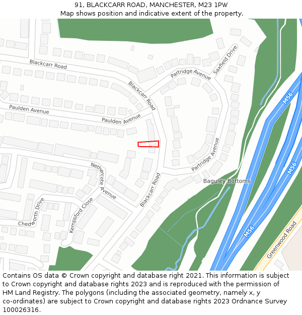 91, BLACKCARR ROAD, MANCHESTER, M23 1PW: Location map and indicative extent of plot