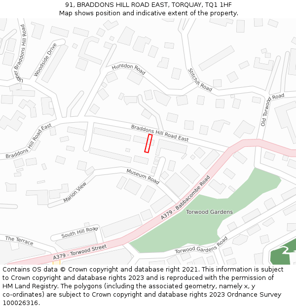 91, BRADDONS HILL ROAD EAST, TORQUAY, TQ1 1HF: Location map and indicative extent of plot