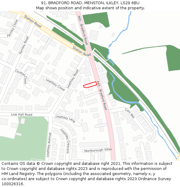 91, BRADFORD ROAD, MENSTON, ILKLEY, LS29 6BU: Location map and indicative extent of plot