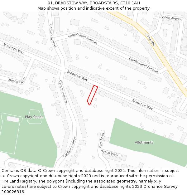 91, BRADSTOW WAY, BROADSTAIRS, CT10 1AH: Location map and indicative extent of plot