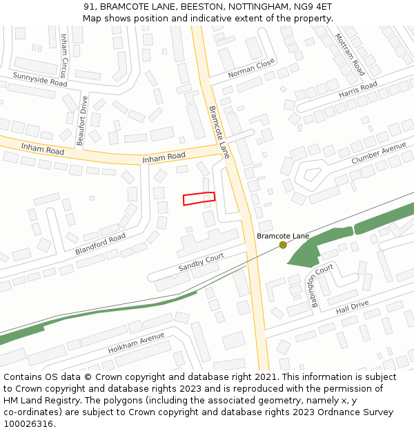 91, BRAMCOTE LANE, BEESTON, NOTTINGHAM, NG9 4ET: Location map and indicative extent of plot