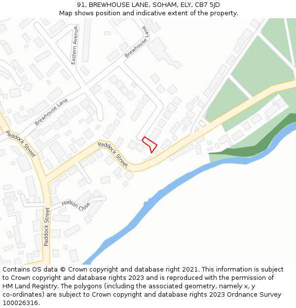 91, BREWHOUSE LANE, SOHAM, ELY, CB7 5JD: Location map and indicative extent of plot