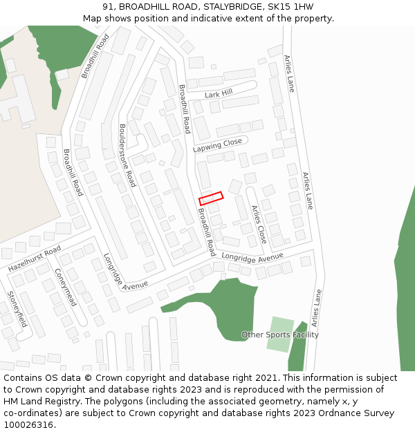 91, BROADHILL ROAD, STALYBRIDGE, SK15 1HW: Location map and indicative extent of plot