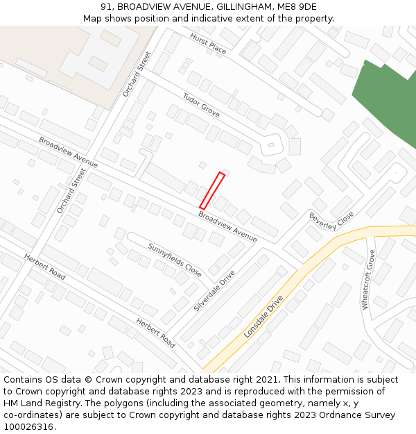 91, BROADVIEW AVENUE, GILLINGHAM, ME8 9DE: Location map and indicative extent of plot
