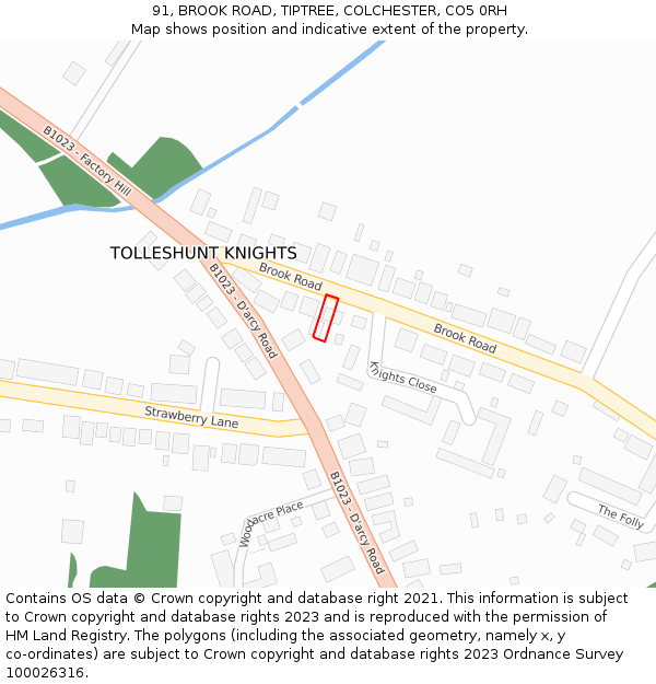 91, BROOK ROAD, TIPTREE, COLCHESTER, CO5 0RH: Location map and indicative extent of plot