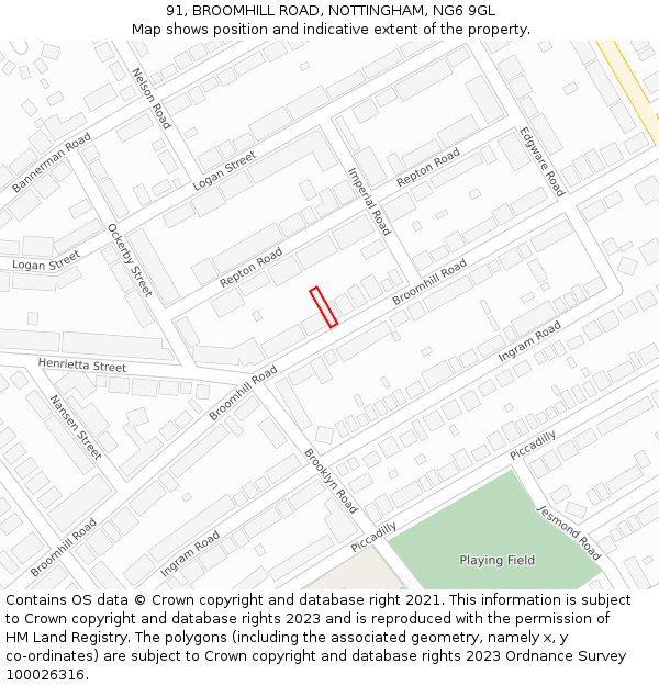 91, BROOMHILL ROAD, NOTTINGHAM, NG6 9GL: Location map and indicative extent of plot