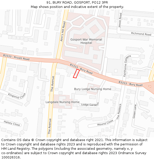 91, BURY ROAD, GOSPORT, PO12 3PR: Location map and indicative extent of plot