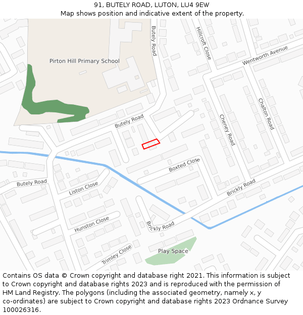 91, BUTELY ROAD, LUTON, LU4 9EW: Location map and indicative extent of plot