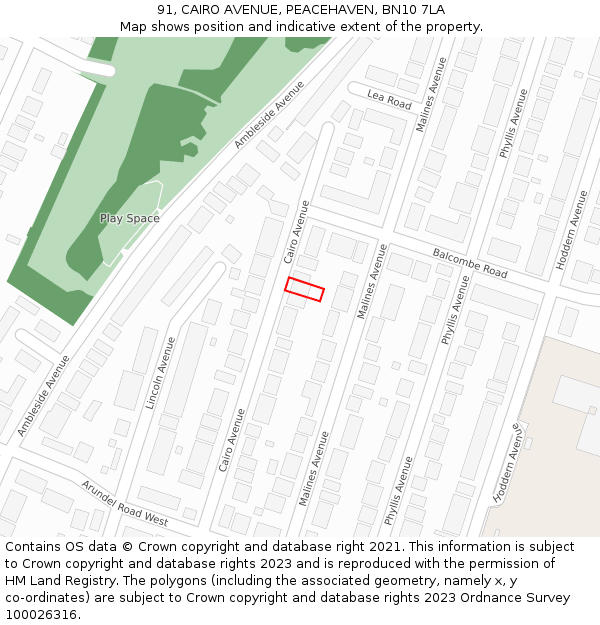 91, CAIRO AVENUE, PEACEHAVEN, BN10 7LA: Location map and indicative extent of plot