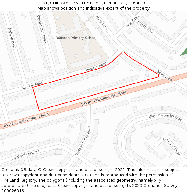 91, CHILDWALL VALLEY ROAD, LIVERPOOL, L16 4PD: Location map and indicative extent of plot