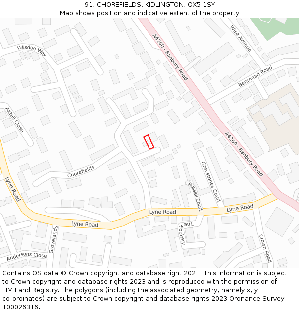 91, CHOREFIELDS, KIDLINGTON, OX5 1SY: Location map and indicative extent of plot