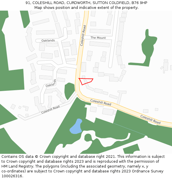 91, COLESHILL ROAD, CURDWORTH, SUTTON COLDFIELD, B76 9HP: Location map and indicative extent of plot