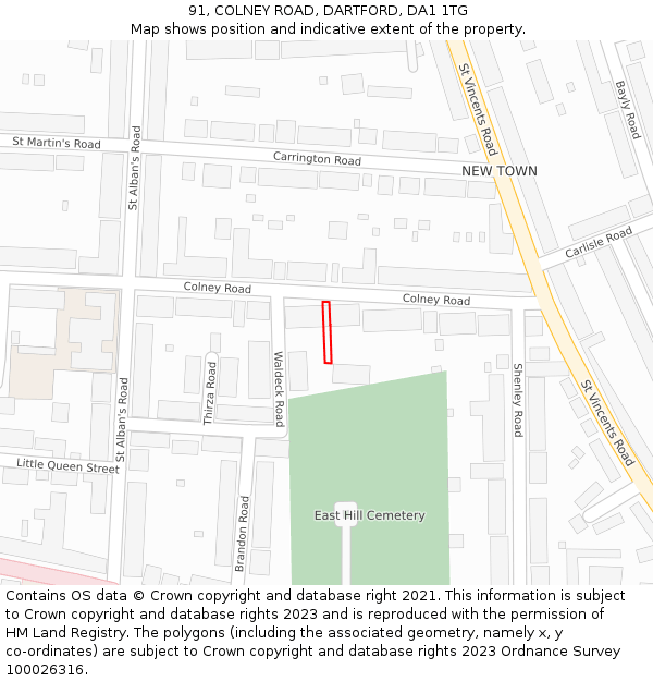 91, COLNEY ROAD, DARTFORD, DA1 1TG: Location map and indicative extent of plot