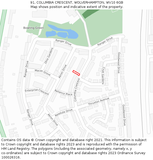 91, COLUMBIA CRESCENT, WOLVERHAMPTON, WV10 6GB: Location map and indicative extent of plot