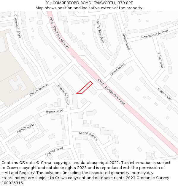 91, COMBERFORD ROAD, TAMWORTH, B79 8PE: Location map and indicative extent of plot