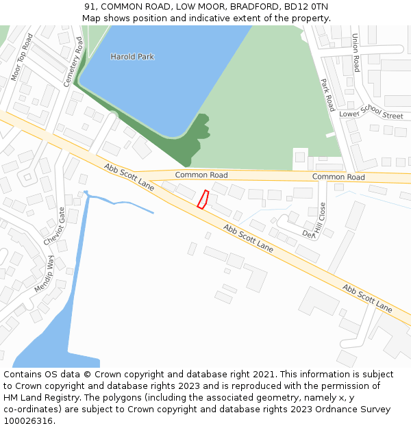 91, COMMON ROAD, LOW MOOR, BRADFORD, BD12 0TN: Location map and indicative extent of plot