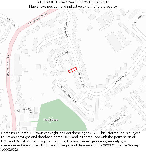 91, CORBETT ROAD, WATERLOOVILLE, PO7 5TF: Location map and indicative extent of plot